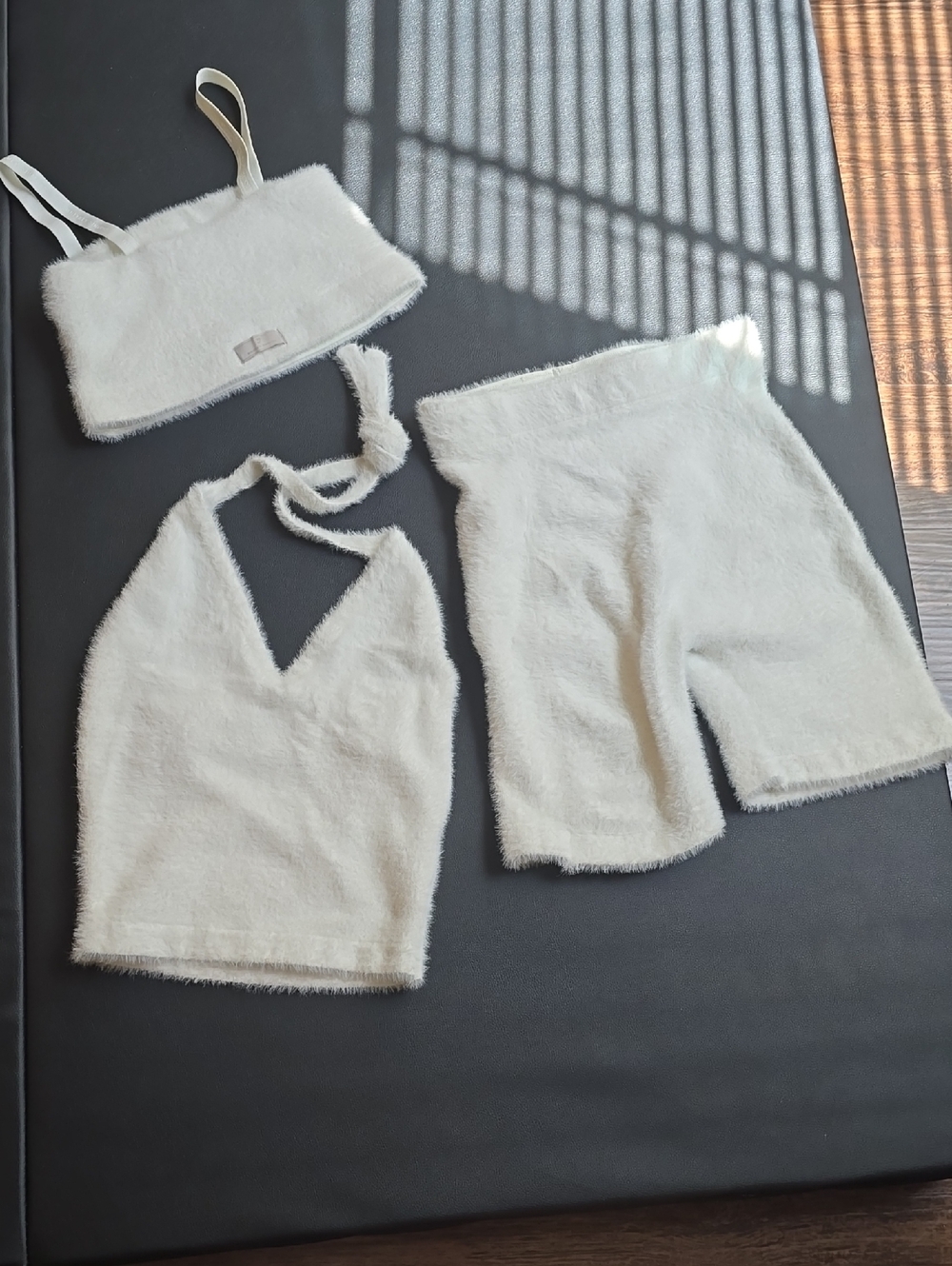 3 Pc. Whitney Simmons Gymshark White Fuzzy Athletic Shorts Set XS NWOT
